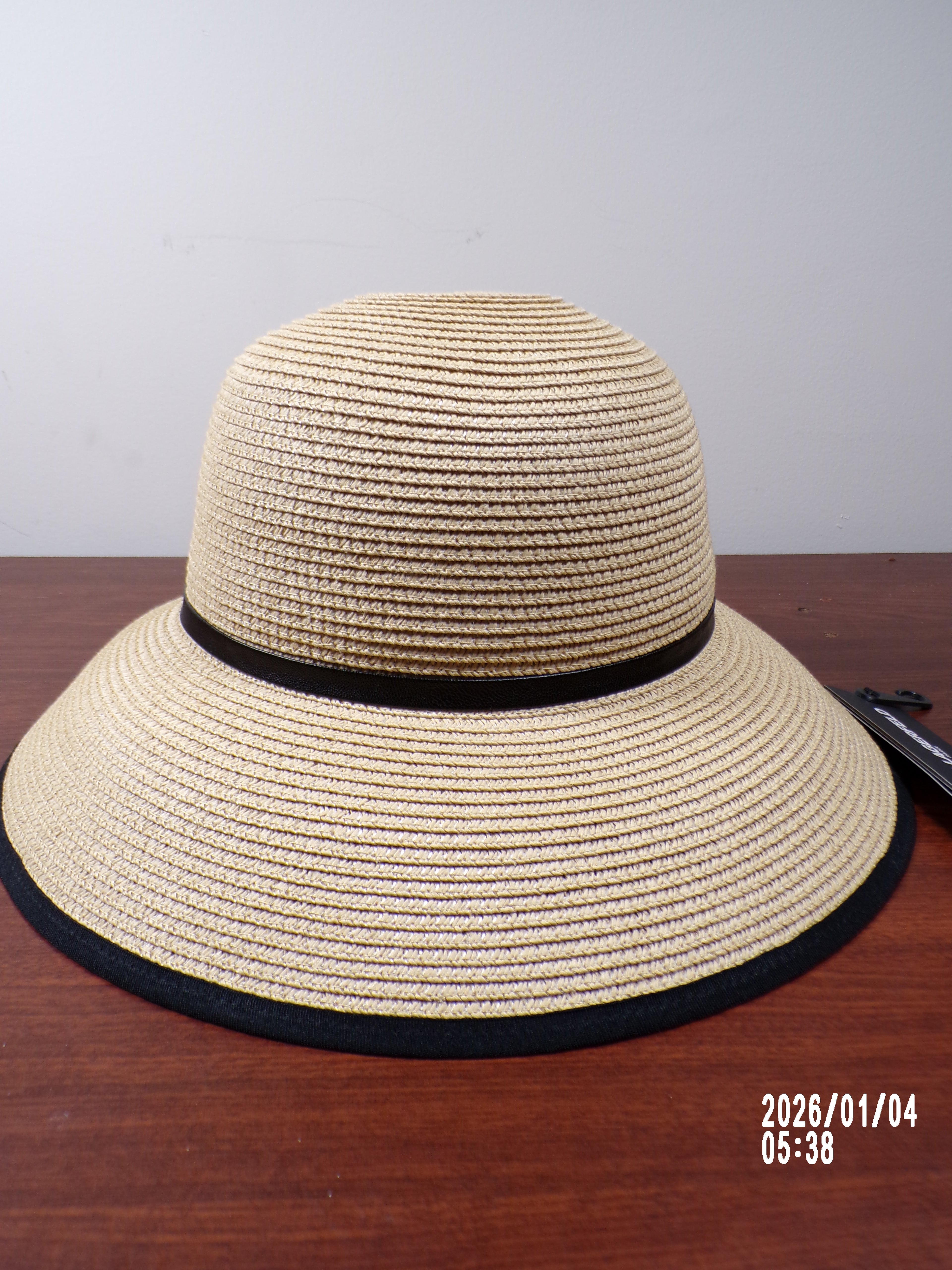 Karl Lagerfeld Straw black trim Gold logo charm Sun Hat*NWT