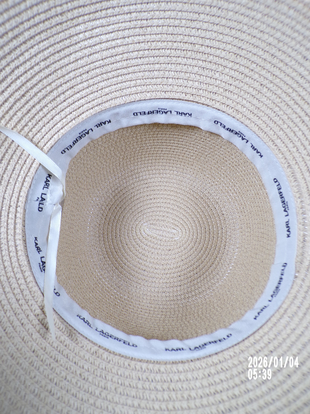 Karl Lagerfeld Straw black trim Gold logo charm Sun Hat*NWT