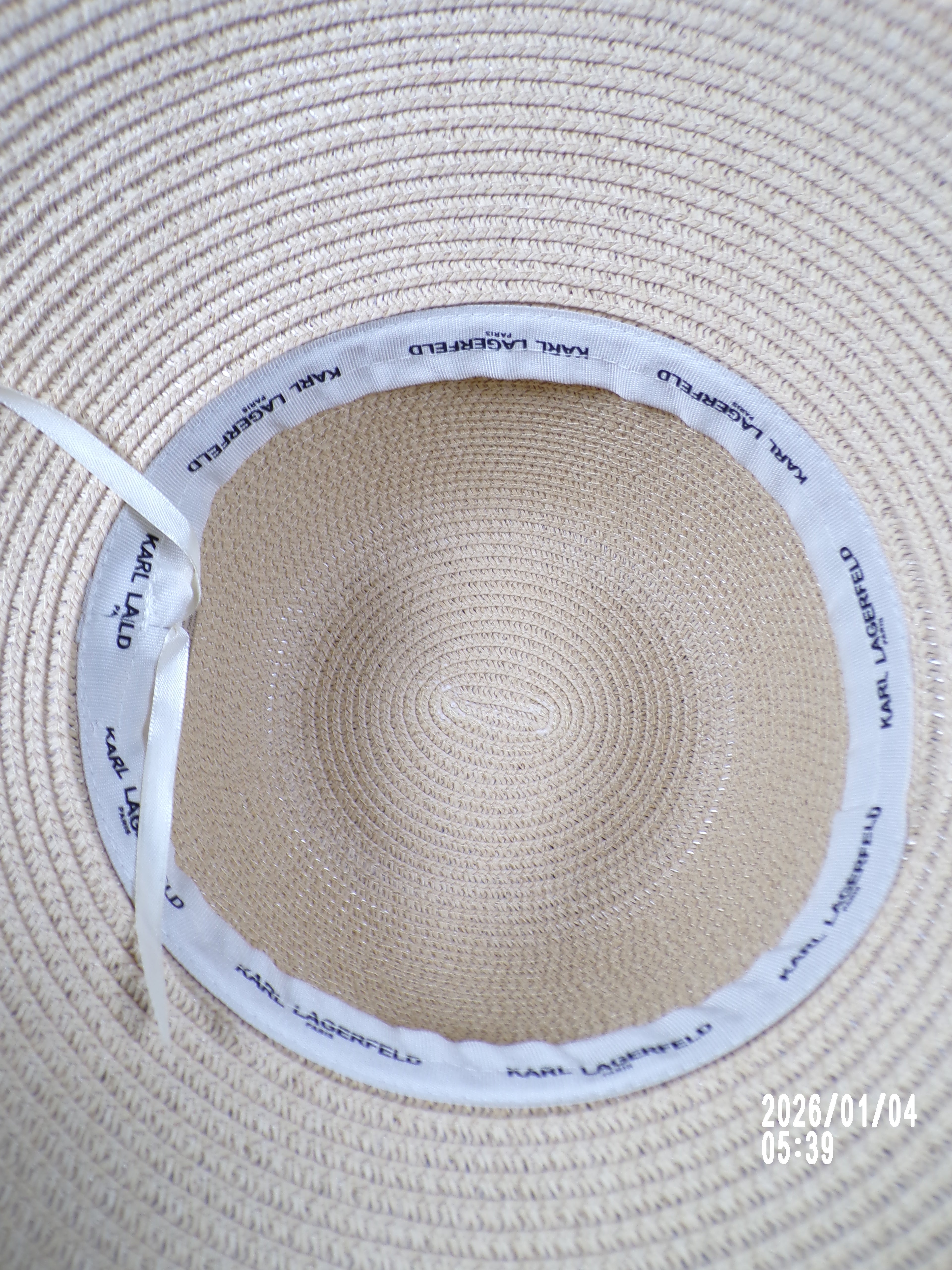 Karl Lagerfeld Straw black trim Gold logo charm Sun Hat*NWT