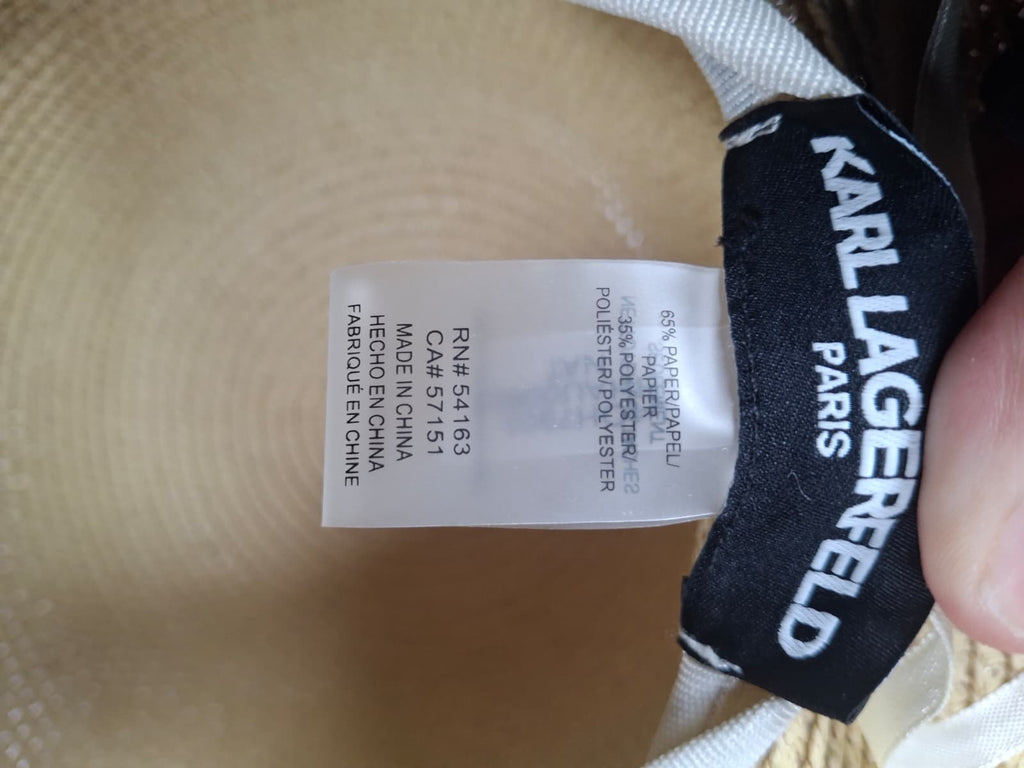 Karl Lagerfeld Straw black trim Gold logo charm Sun Hat*NWT